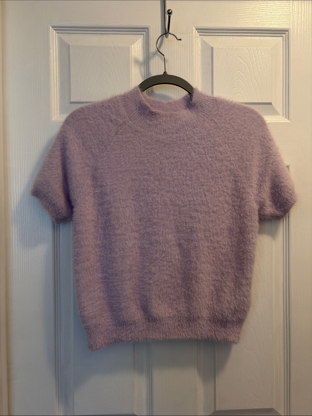 Pilcro Lavender Fuzzy Short-Sleeve Turtleneck Sweater